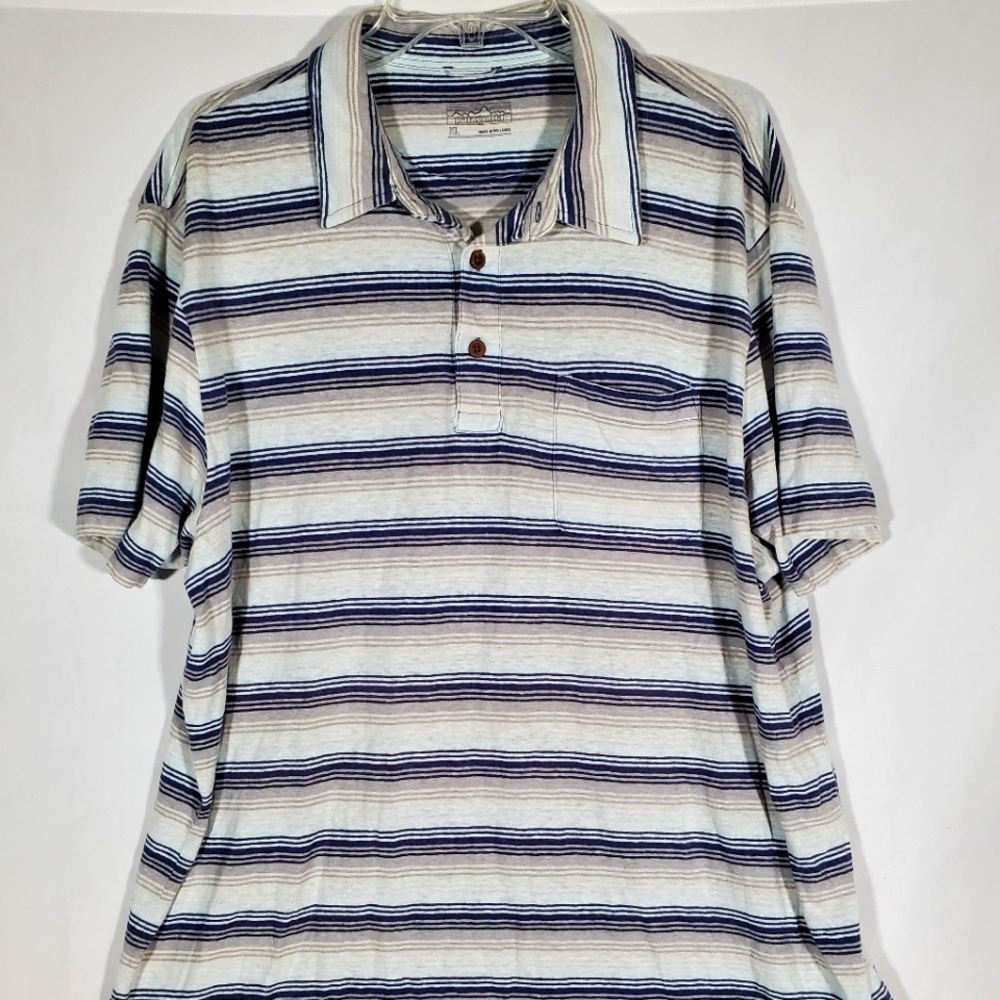 PATAGONIA WHITE & BLUE STRIPED POLO
